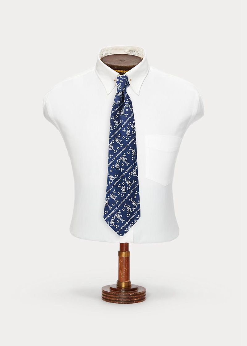 Corbata RRL Hombre Handmade Logo-Print Indigo Linen Chile Azules HSBZK-8701